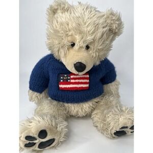 Vintage Build A Bear BAB Polar Bear With American Flag Sweater White Blue Used